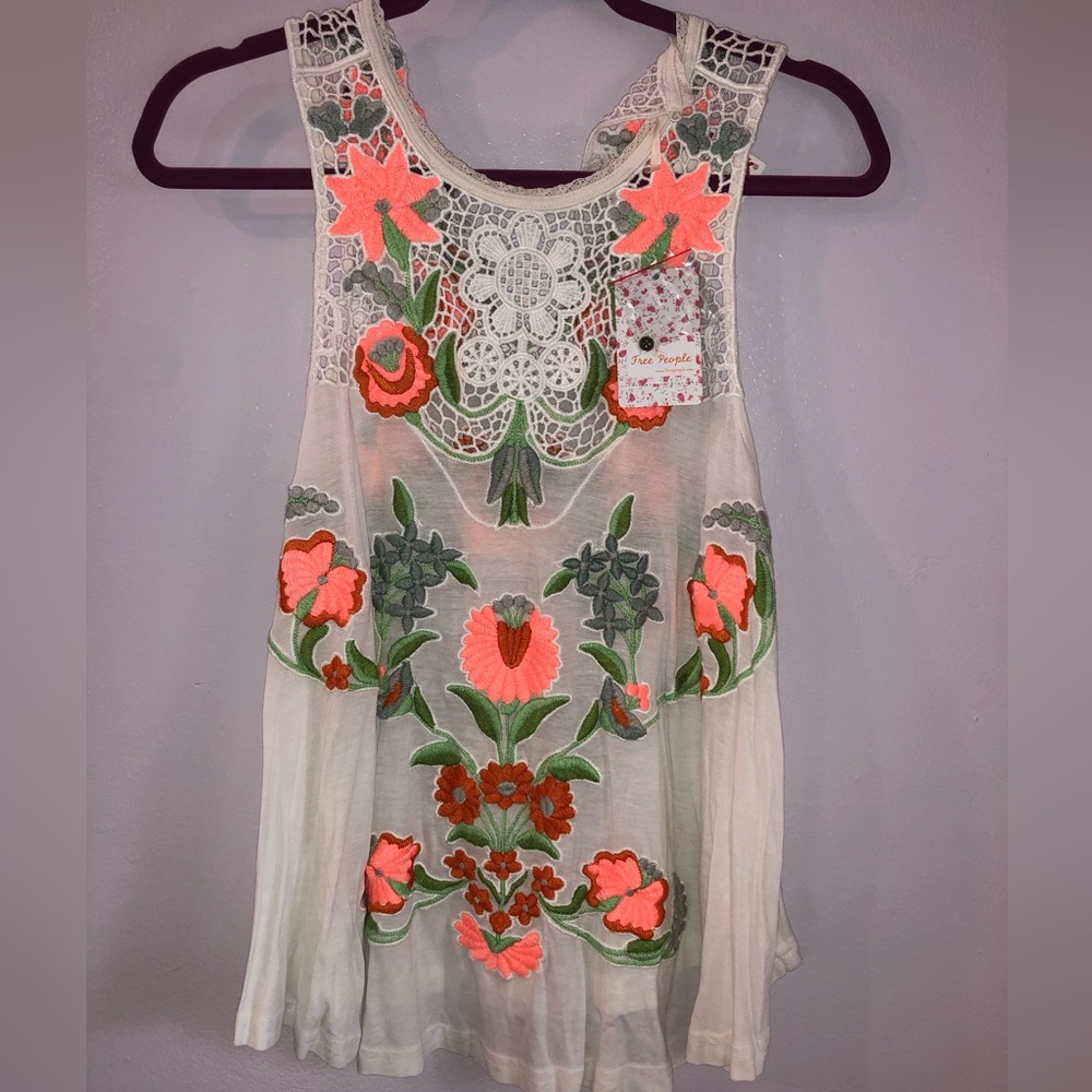 Free People Embroidered Floral Tank Top